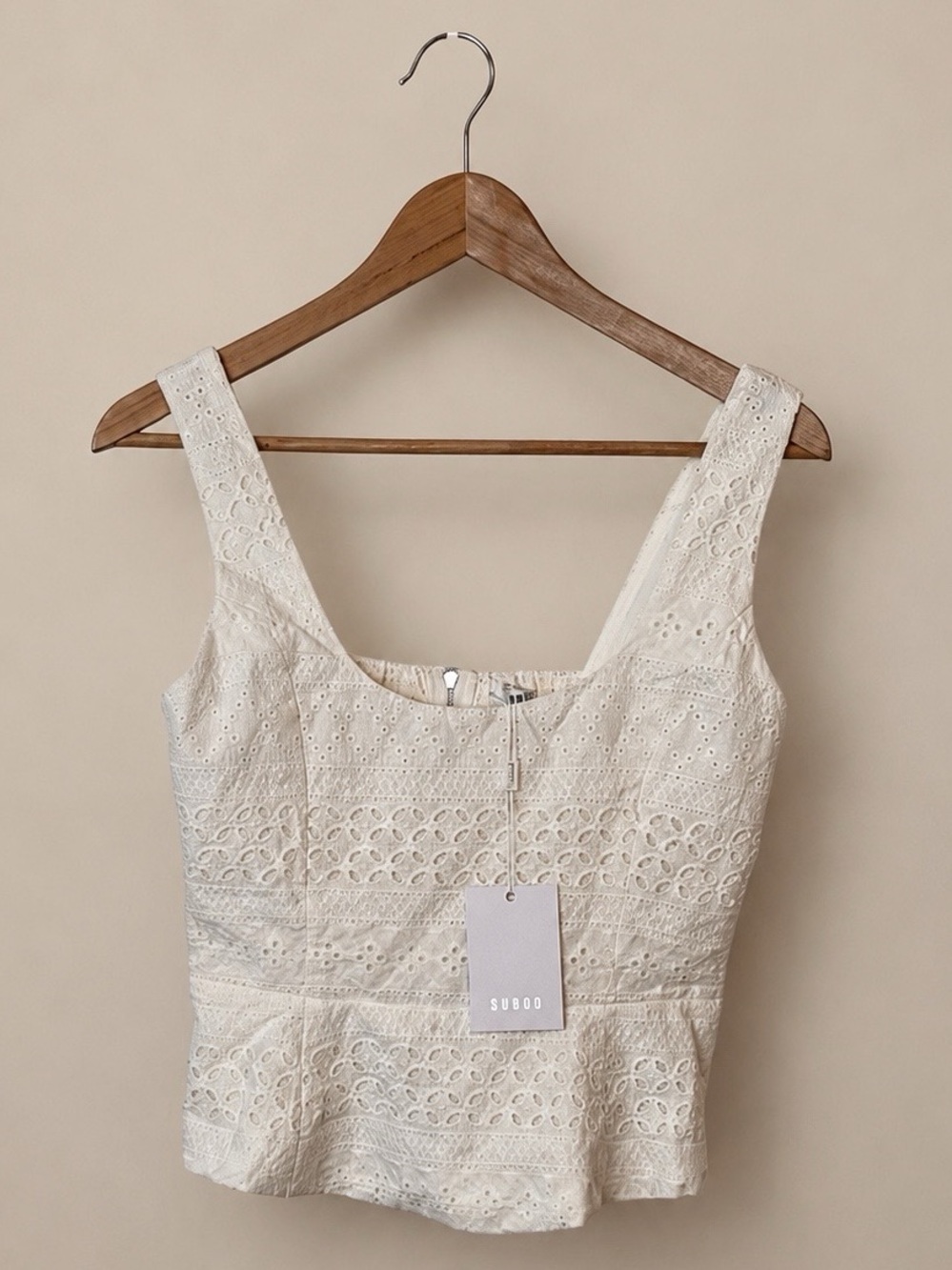 NWT Suboo Revolve White Eyelet Cropped Women's Size 4